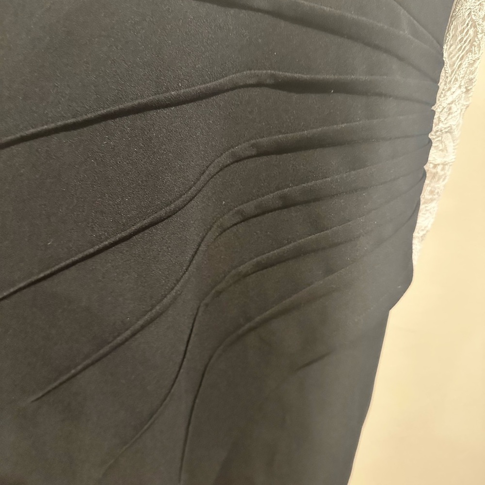 TADASHI SHOJI Ivory White Black Marshal Crepe Lace Maxi Formal Evening Gown 6 - Picture 9 of 15